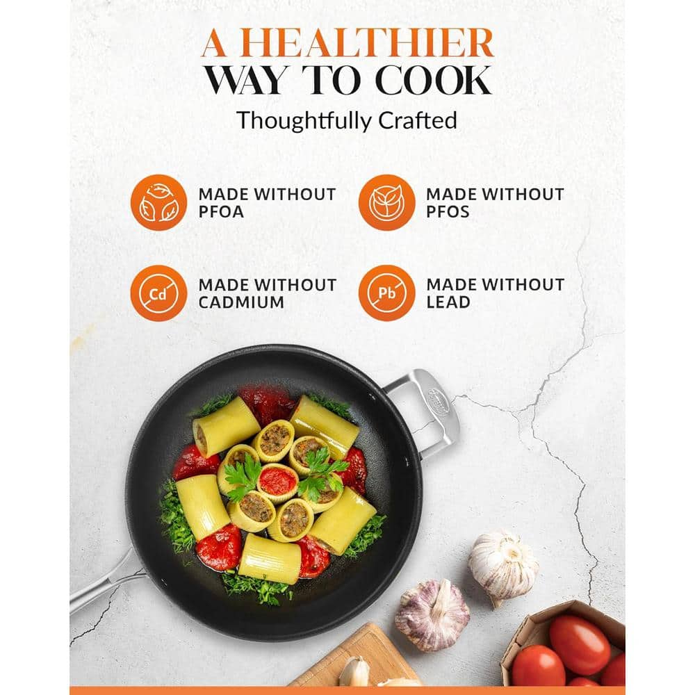 5.5 qt. Aluminum Cast Textured Coating Non-Stick Deep Saute Pan with Glass Lid and Helper Handle - Hercitys