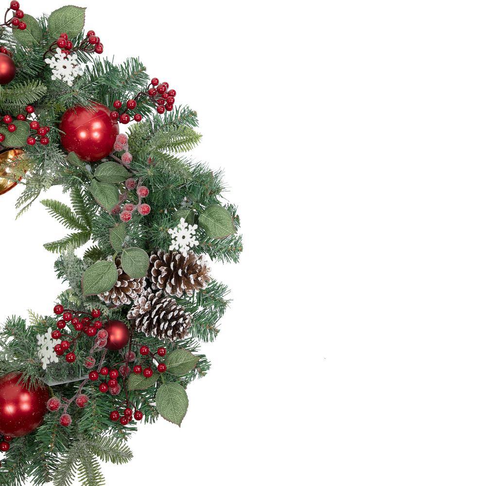 30 in. Unlit Red Bells and Mixed Foliage Artificial Christmas Wreath - Hercitys