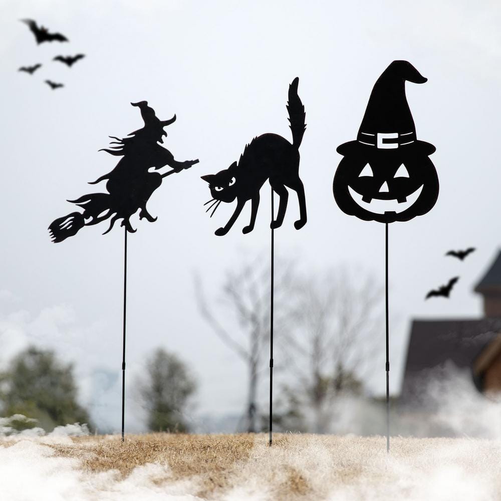 36 in. H Halloween Metal Silhouette Yard Stake or Hanging Decor (Set of 3) - Hercitys