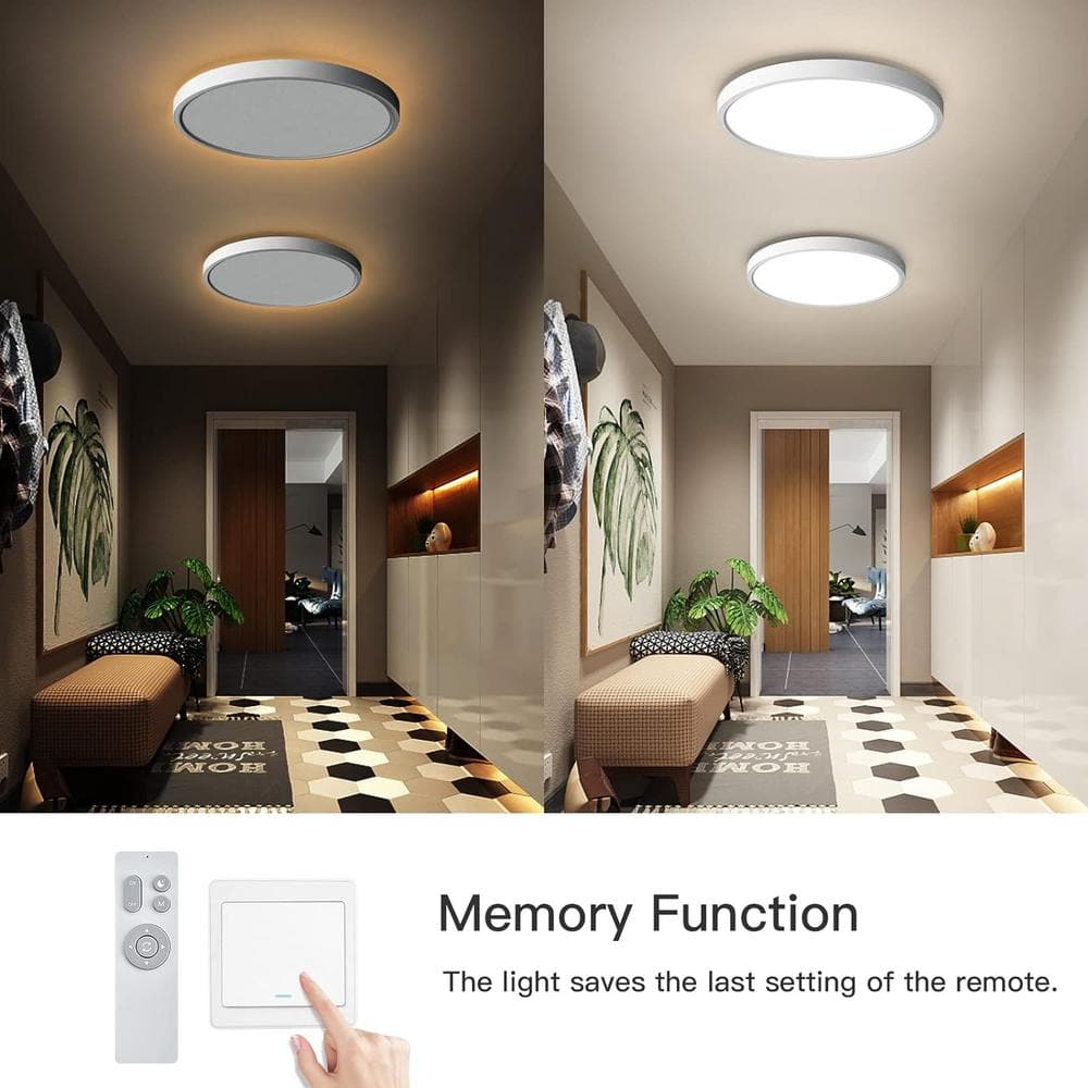 12 in. White Dimmable LED Flush Mount Ceiling Light 3000-6500K with Remote and Nightlight Warm White, No Bulb Included - Hercitys