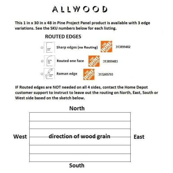 1 in. x 30 in. x 48 in. Allwood Pine Project Panel, Table Island Top with Routed Edges on One Face - Hercitys