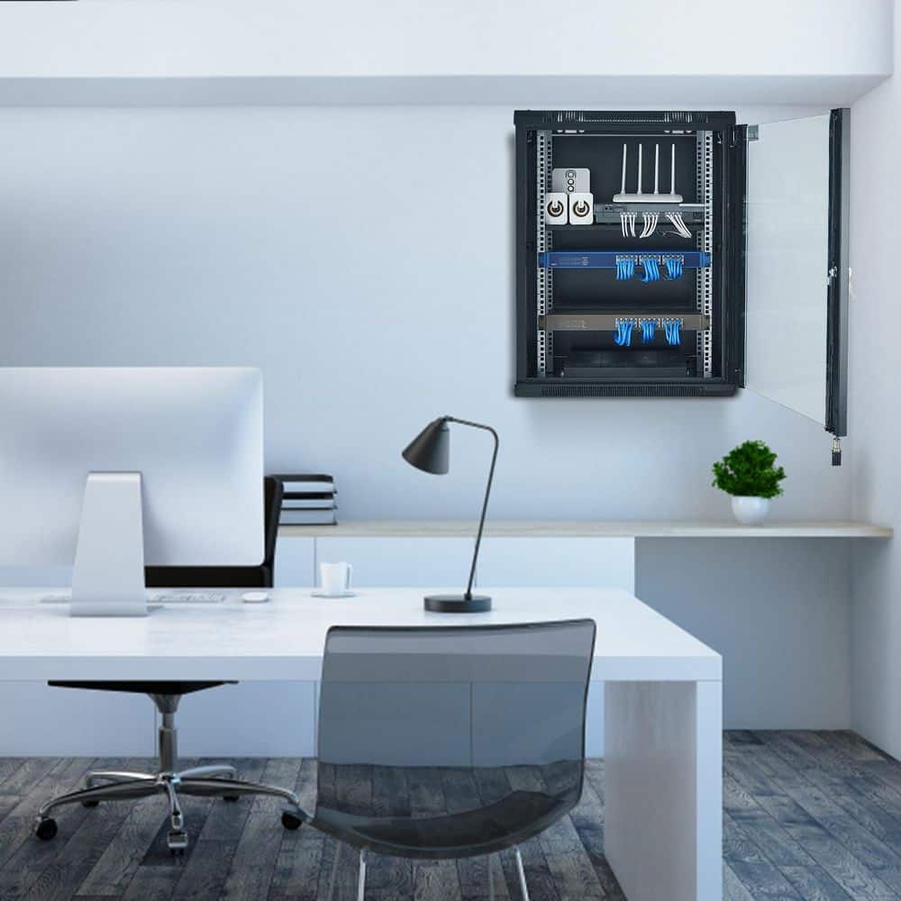 15U Wall Mount Server Cabinet 1-Tier Steel Household Shelving Unit Black (17.7 in. W x 30.3 in. H x 17.7 in. D) - Hercitys