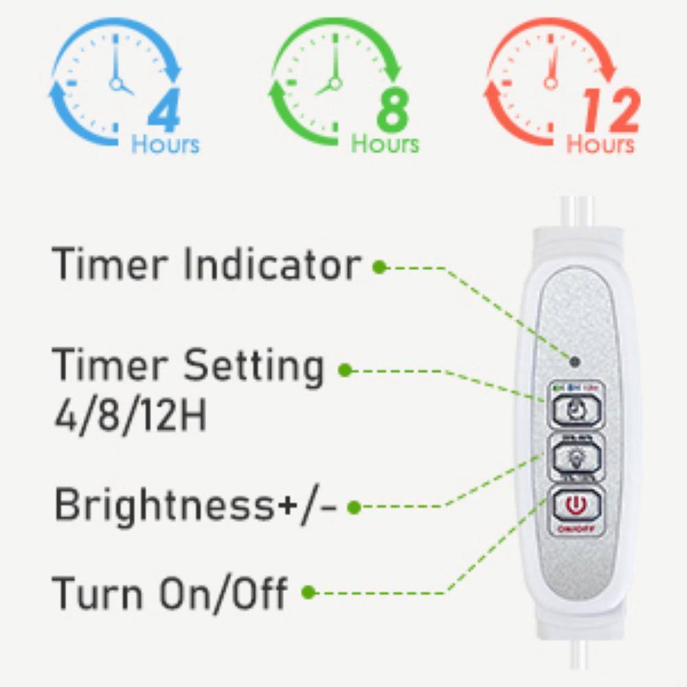 2.20 ft. 24-Watt Equivalent White Grow Light Full Spectrum Tri-Head 156 LED with Timer Gooseneck and Clamp, Bright White - Hercitys