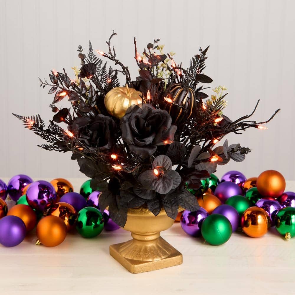 16 in. Chic Eek Black Halloween Centerpiece with LED Lights - Hercitys