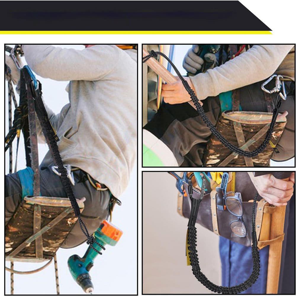 5-Pack Safety Tether Tool Lanyard Stretch Strap with Screw Lock Carabiner Clip Anti-Slip Absorbing Retractable Lifeline - Hercitys