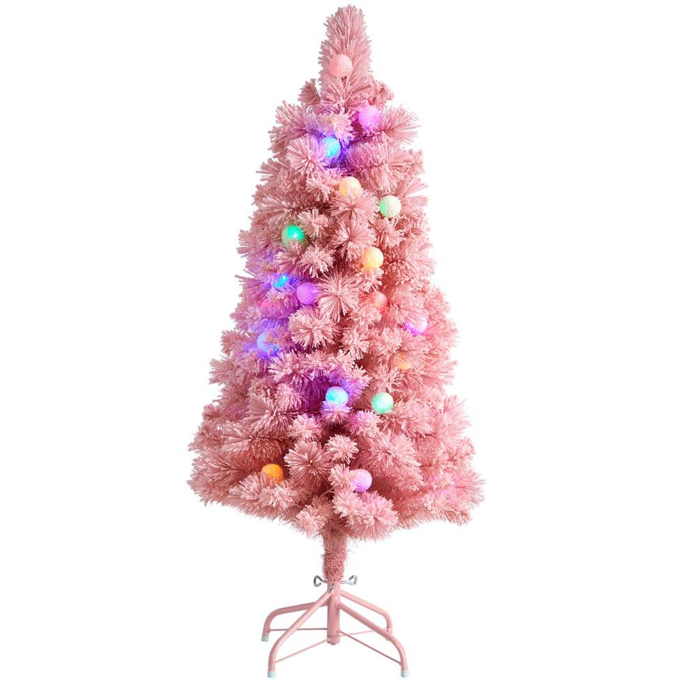 4 ft. Holiday Frosted Pink Cashmere Artificial Christmas Tree with 30 Jumbo Multicolored Globe LED Lights - Hercitys