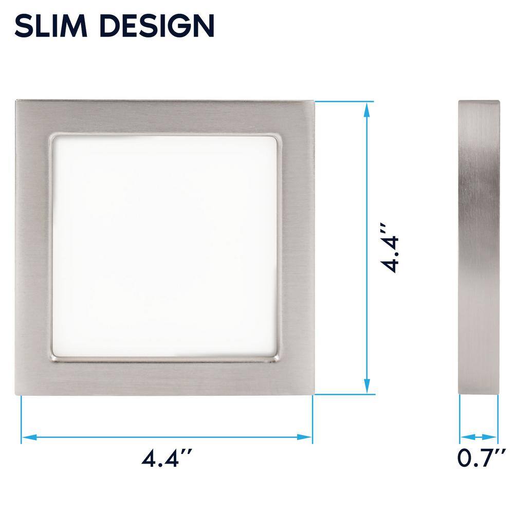 4 in. Square Nickel Modern Flush MountCeiling Light Selectable LED Integrated 10W 600LM 5CCT 2700K-5000K Dimmable 2-Pack - Hercitys