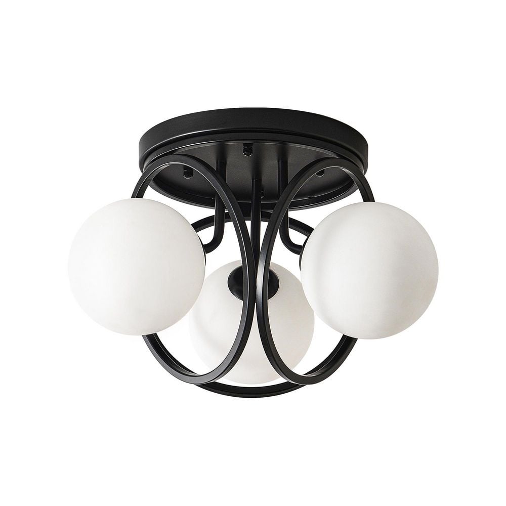 11.81 in. 3-Light Black Industrial Semi-Flush Mount Ceiling Light with Frosted Glass Shade - Hercitys