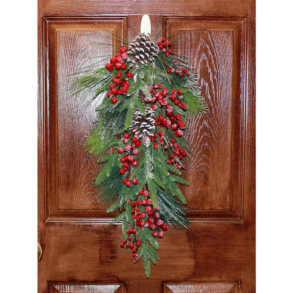 28 in. Needle with Berries Cone Artificial Christmas Swag - Hercitys