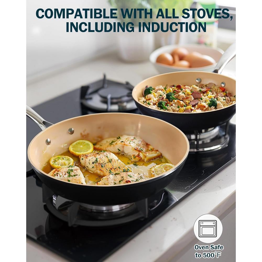 3-Piece 8-inch/9.5-inch/11-inch Hard Anodized Ceramic Nonstick Frying Pan Set, Induction Cookware Egg Omelette Pan - Hercitys