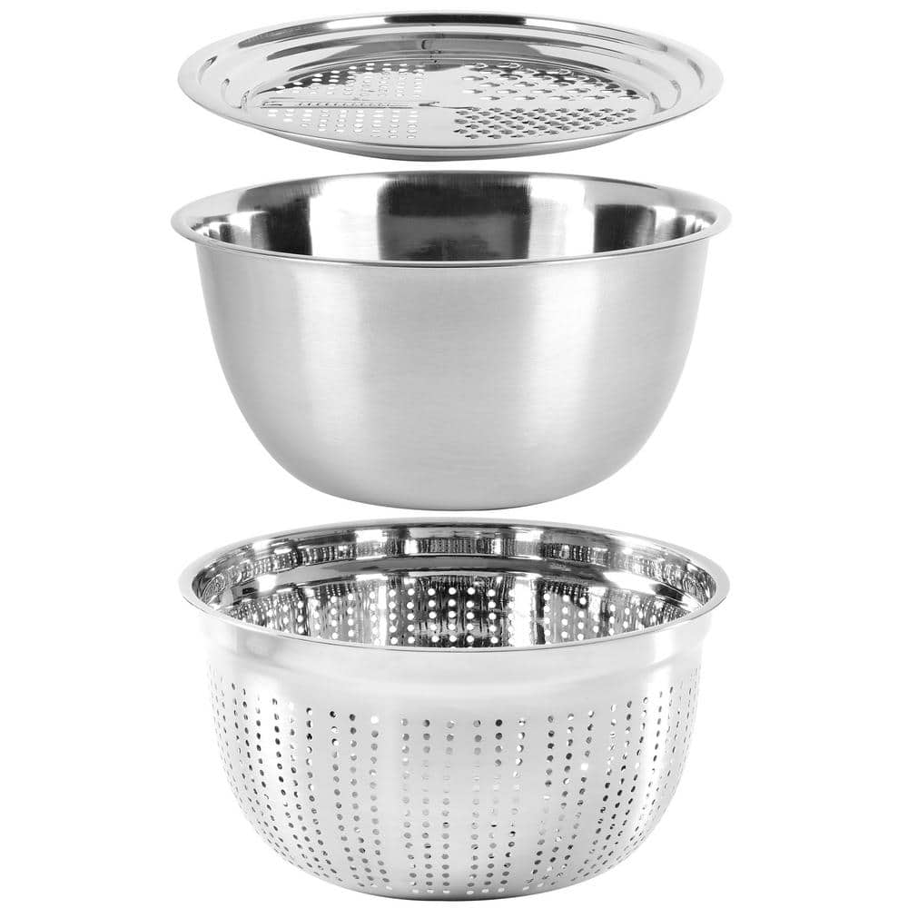 3-Piece Stainless Steel Multifunction Prep Mixing Bowl Set - Hercitys