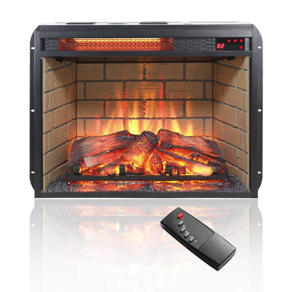 24 in. Wall Mount Electric Fireplace Insert in Black with Tempered Glass, Brick - Hercitys