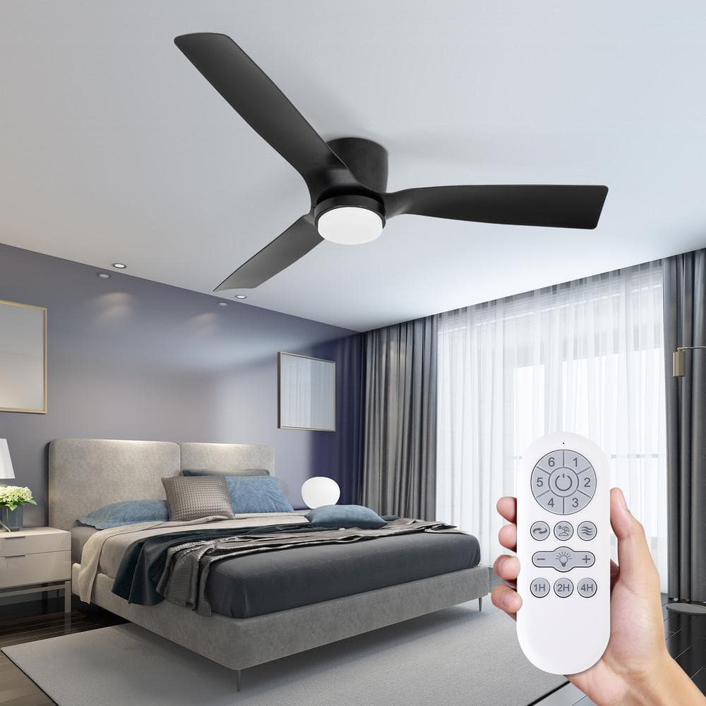52 in. LED Indoor Outdoor Black ABS Finish Ceiling Fan with 1-Light and Remote Control - Hercitys