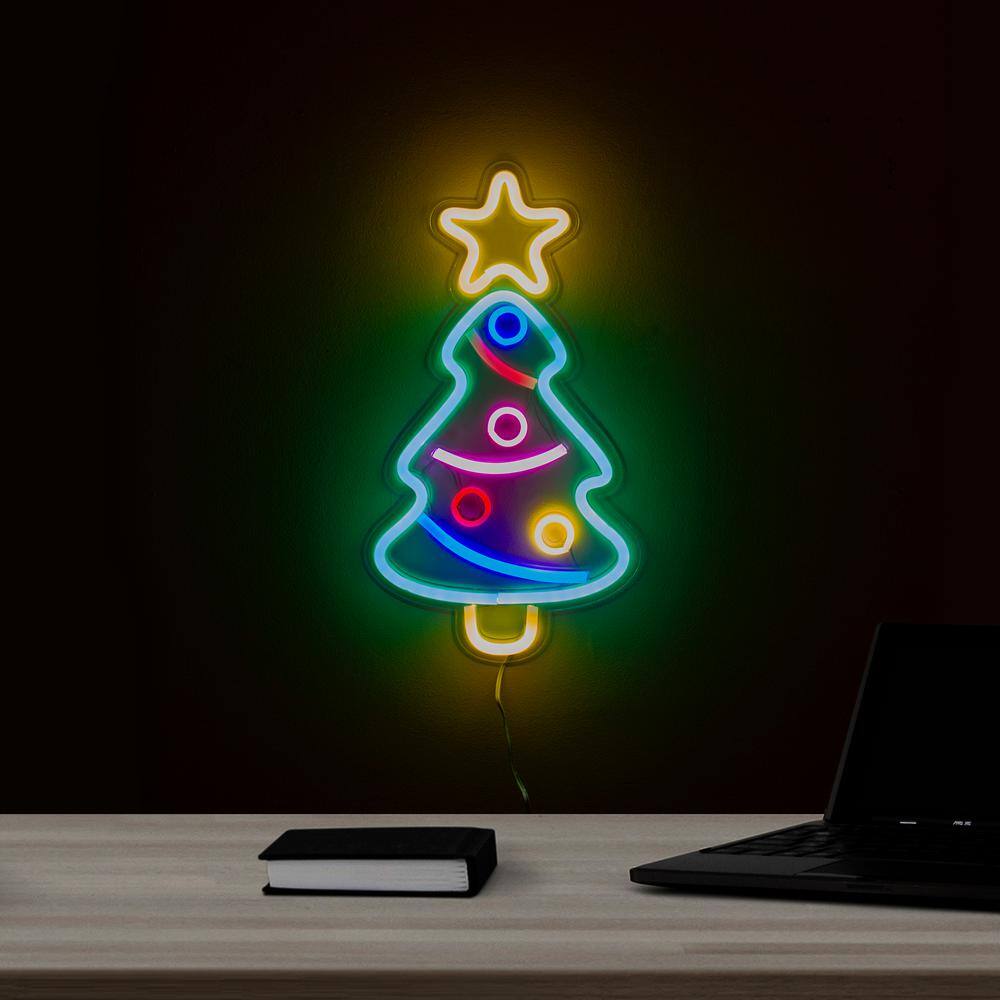15 in. LED Lighted Neon Christmas Tree Wall Sign - Hercitys