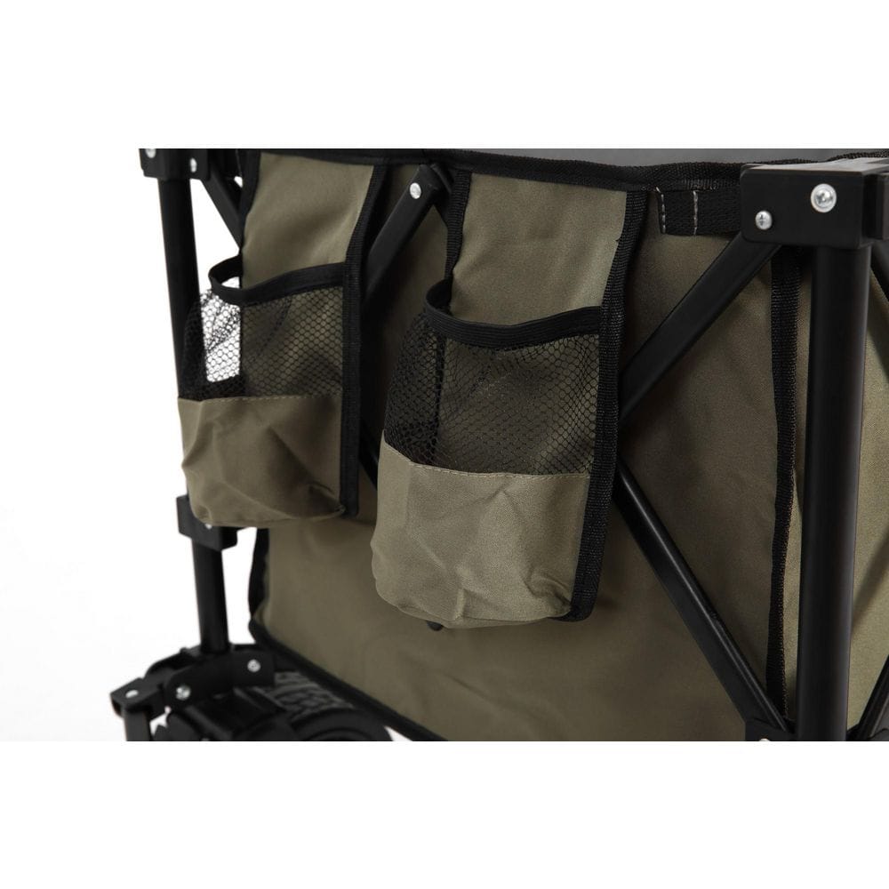 16 cu. ft. Steel Garden Cart, Foldable Extended Wagon with 220lbs Capacity, Big All-Terrain Wheel&Drink Holder in Green - Hercitys