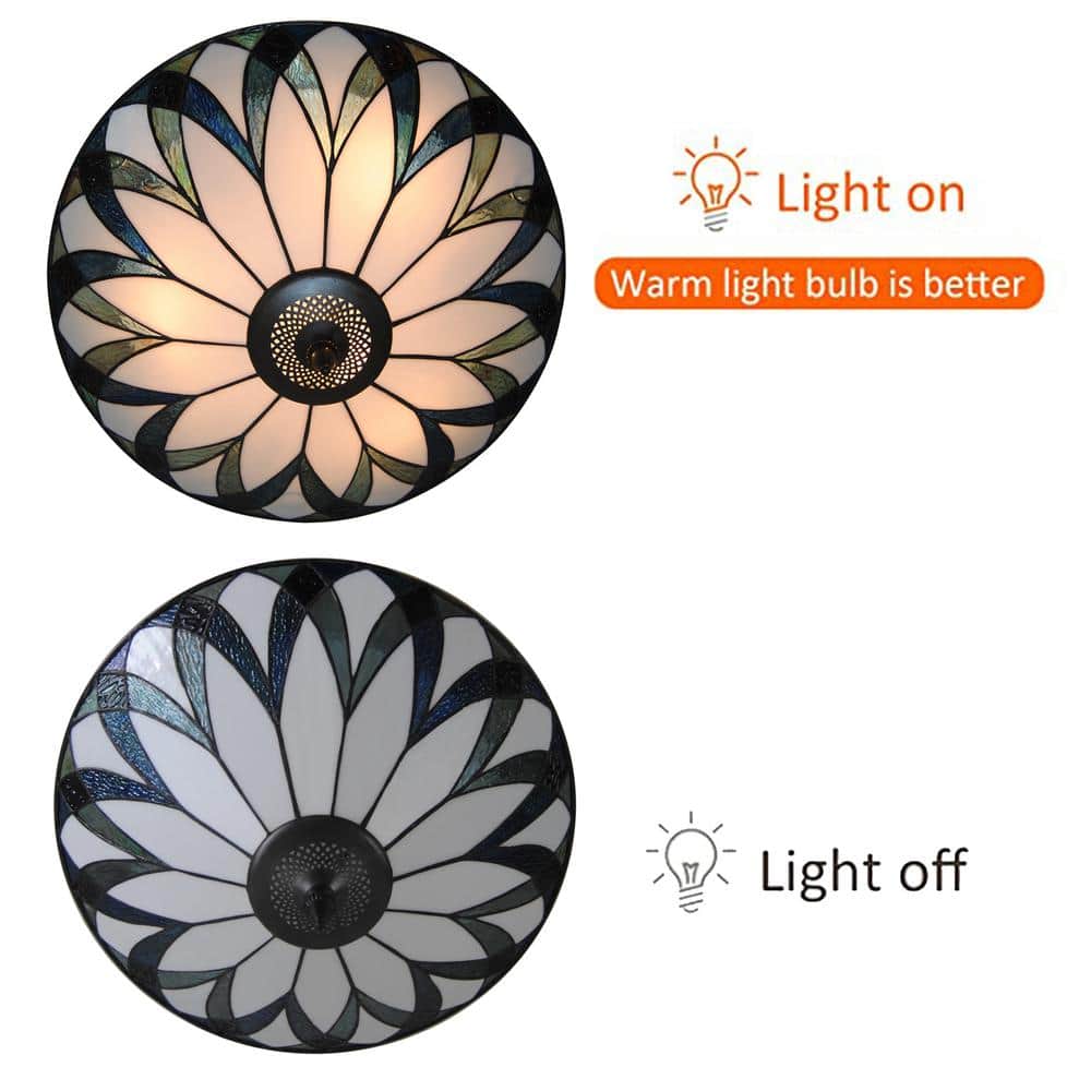 18 in. 3-Light Retro Elegant Stained Glass Flush Mount Ceiling Light - Hercitys