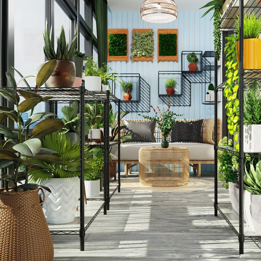 5-Tier Heavy Duty Steel Wire Shelving Unit in Black (16 in. W x 36 in. H x 72 in. D) - Hercitys