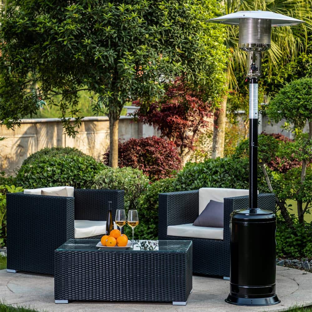 47,000 BTU Outdoor Patio Propane Heater with Portable Wheels, Standing Gas Outside Heater Stainless Steel Burner-Black - Hercitys