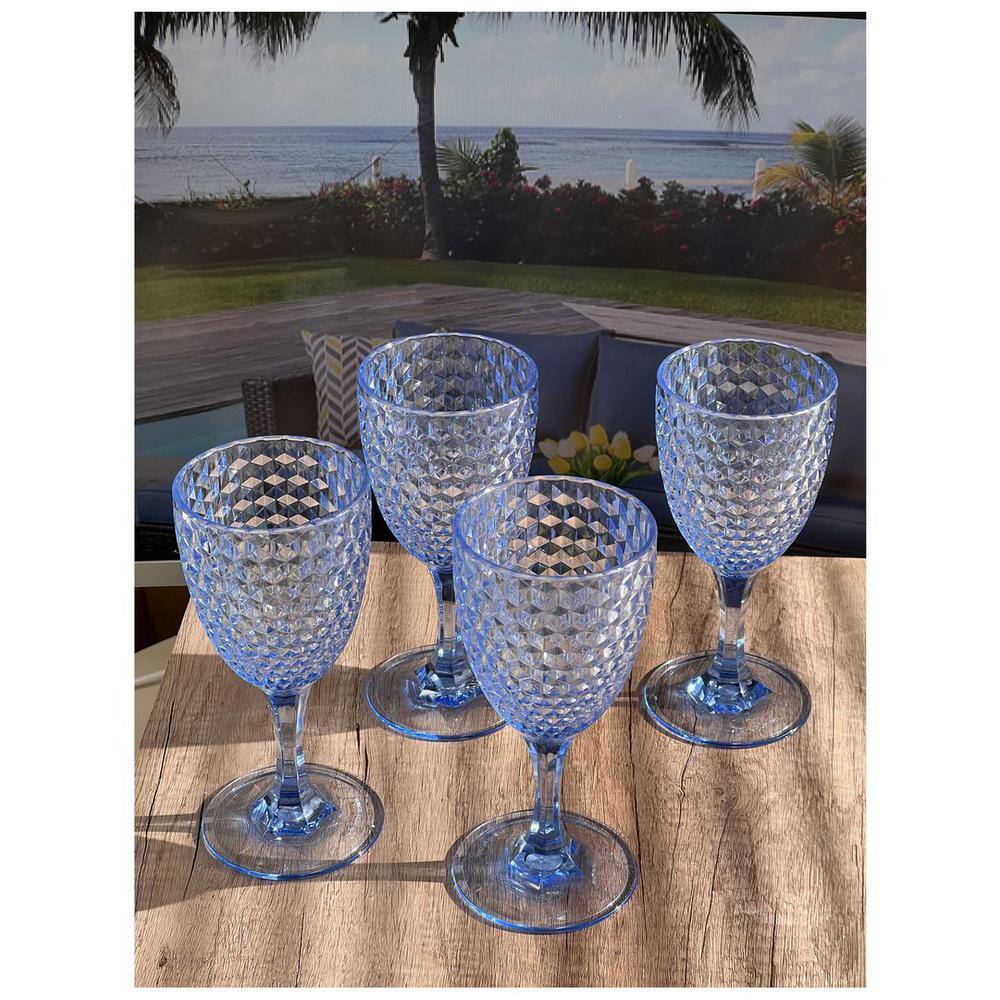 12 oz. Designer Diamond Cut Blue Acrylic Wine Glasses Set (Set of 4) - Hercitys
