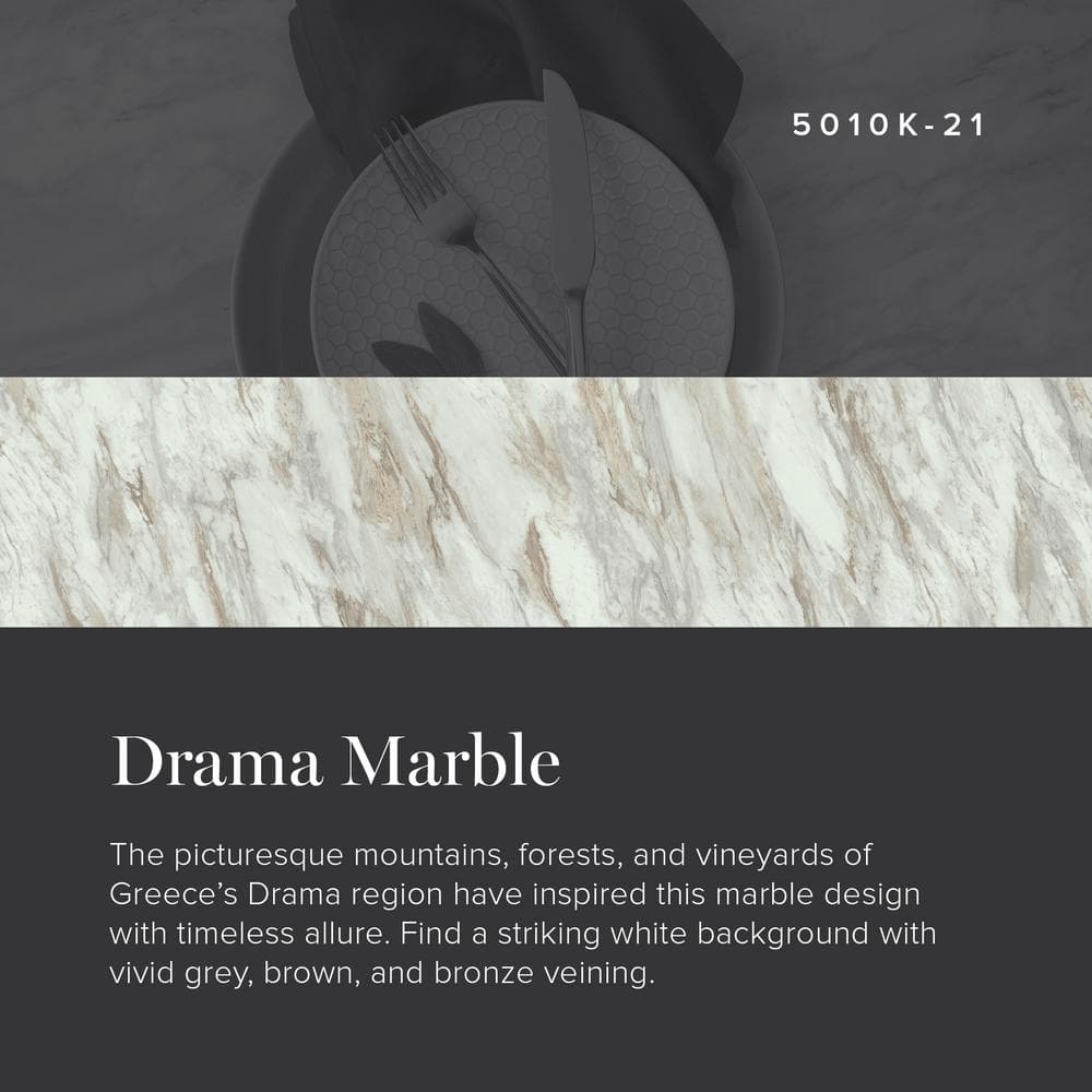 5 ft. x 12 ft. Laminate Sheet in Drama Marble with Premium Textured Gloss Finish - Hercitys