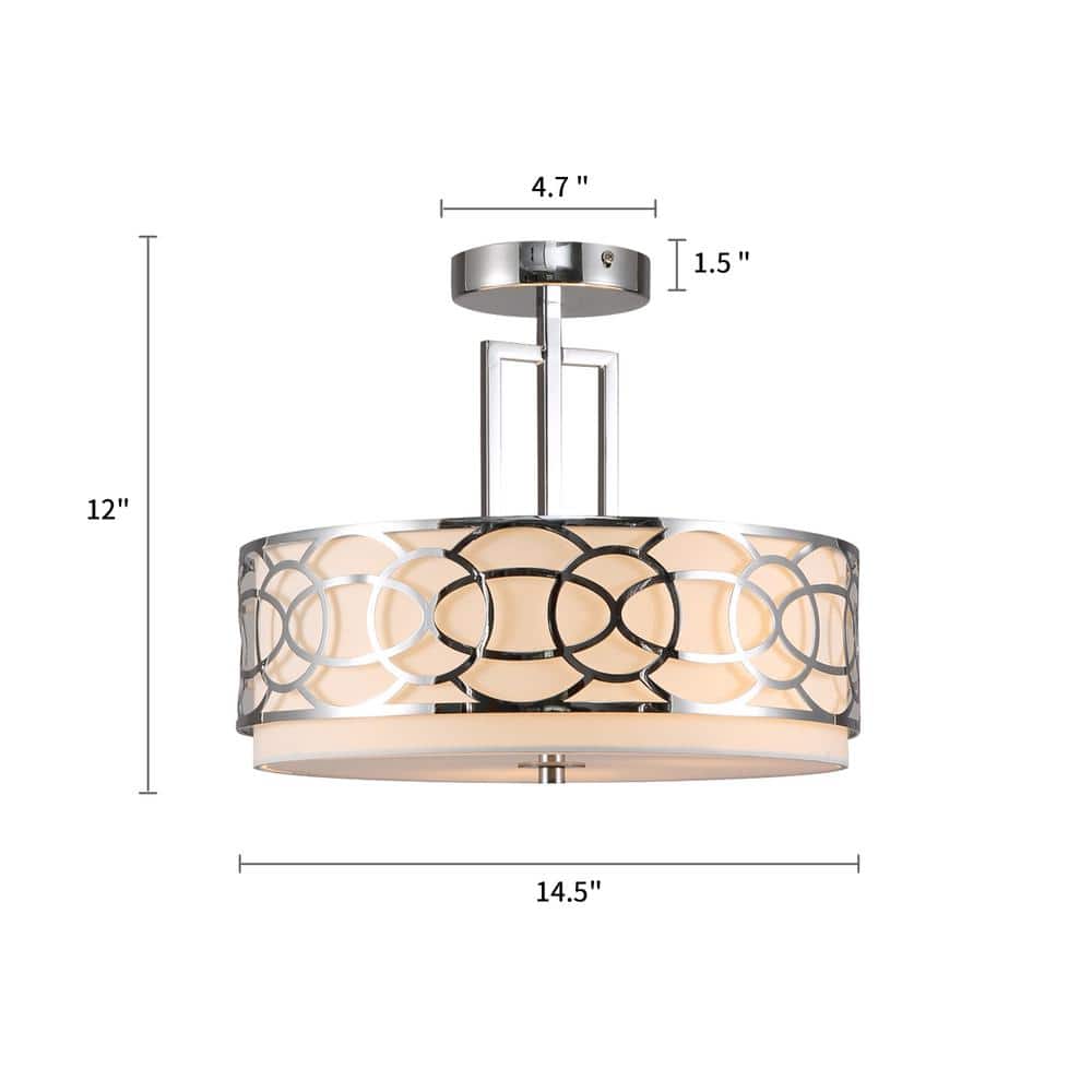 14.5 in. 3-Light Silver Drum Semi-Flush Mount - Hercitys