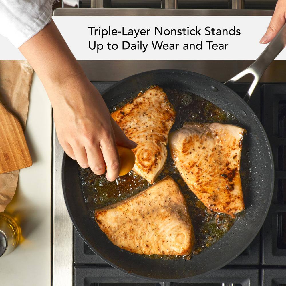 12.25 in. Hard-Anodized Induction Aluminum Nonstick Frying Pan with Lid Black Matte - Hercitys