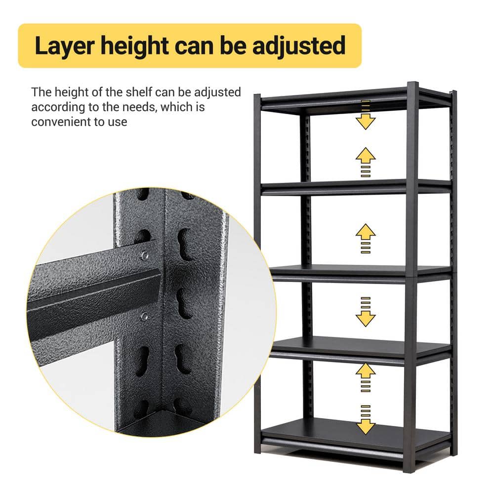 5-Tier Metal Heavy Duty Household shelving Unit in Black (31.5 in. W x 63 in. H x 15.7 in. D) - Hercitys