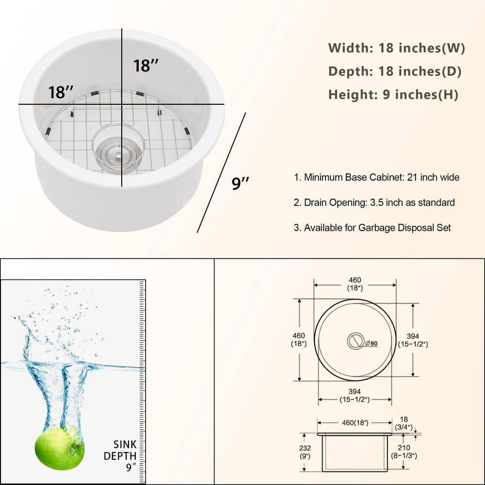 15.5 in. Undermount Ceramic Bar Sink Round White Bathroom Vessel Sink with Sink Grid - Hercitys