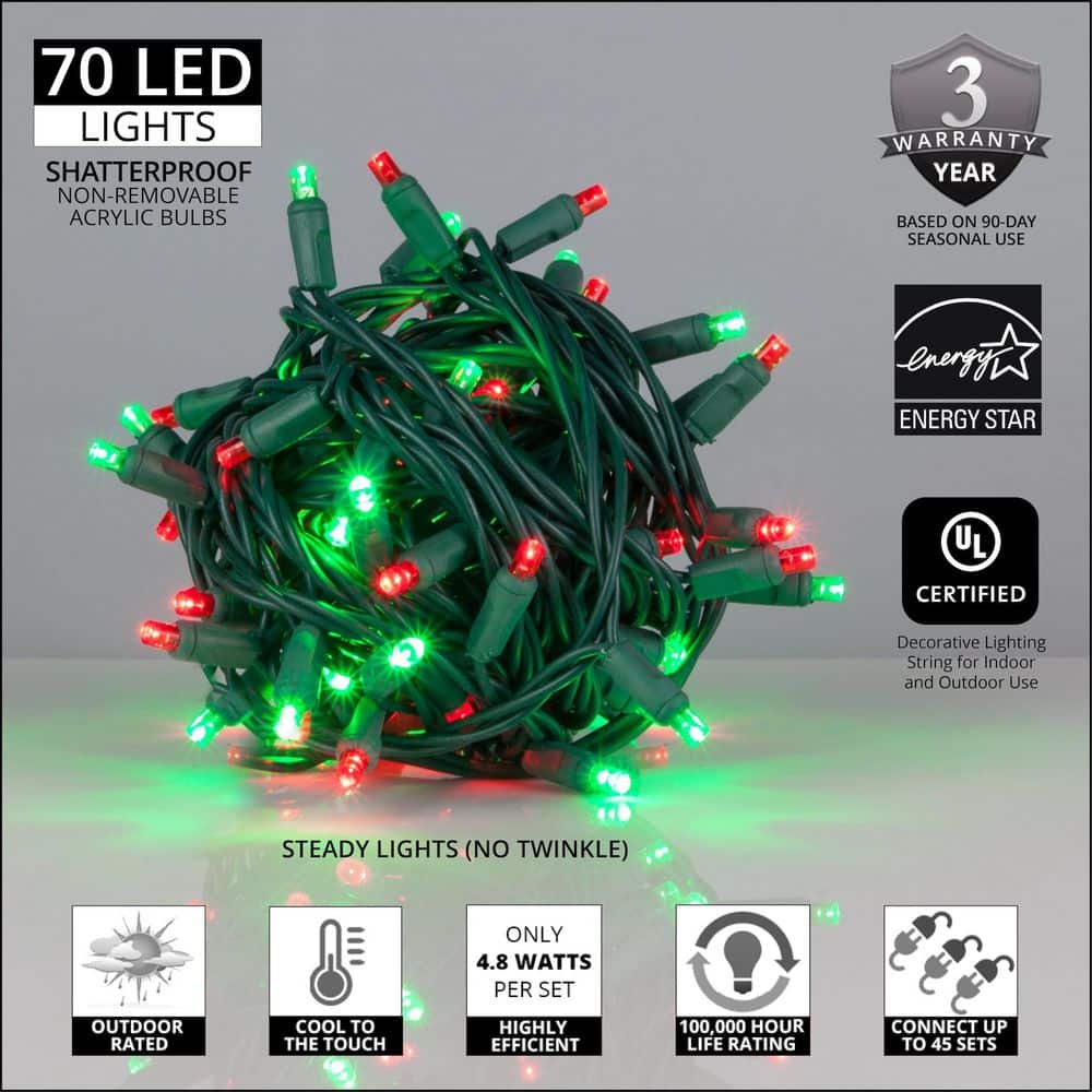 24 ft. 70-Light Red and Green 5 mm LED Mini Light Set - Hercitys
