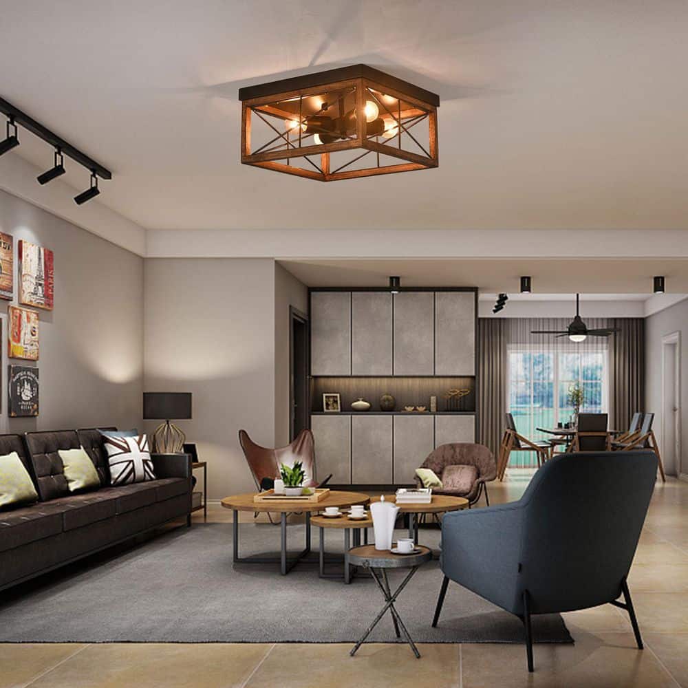 12.2 in. 4-Light Black Retro Farmhouse Style Flush Mount Ceiling for Hallway Bedroom Kitchen - Hercitys