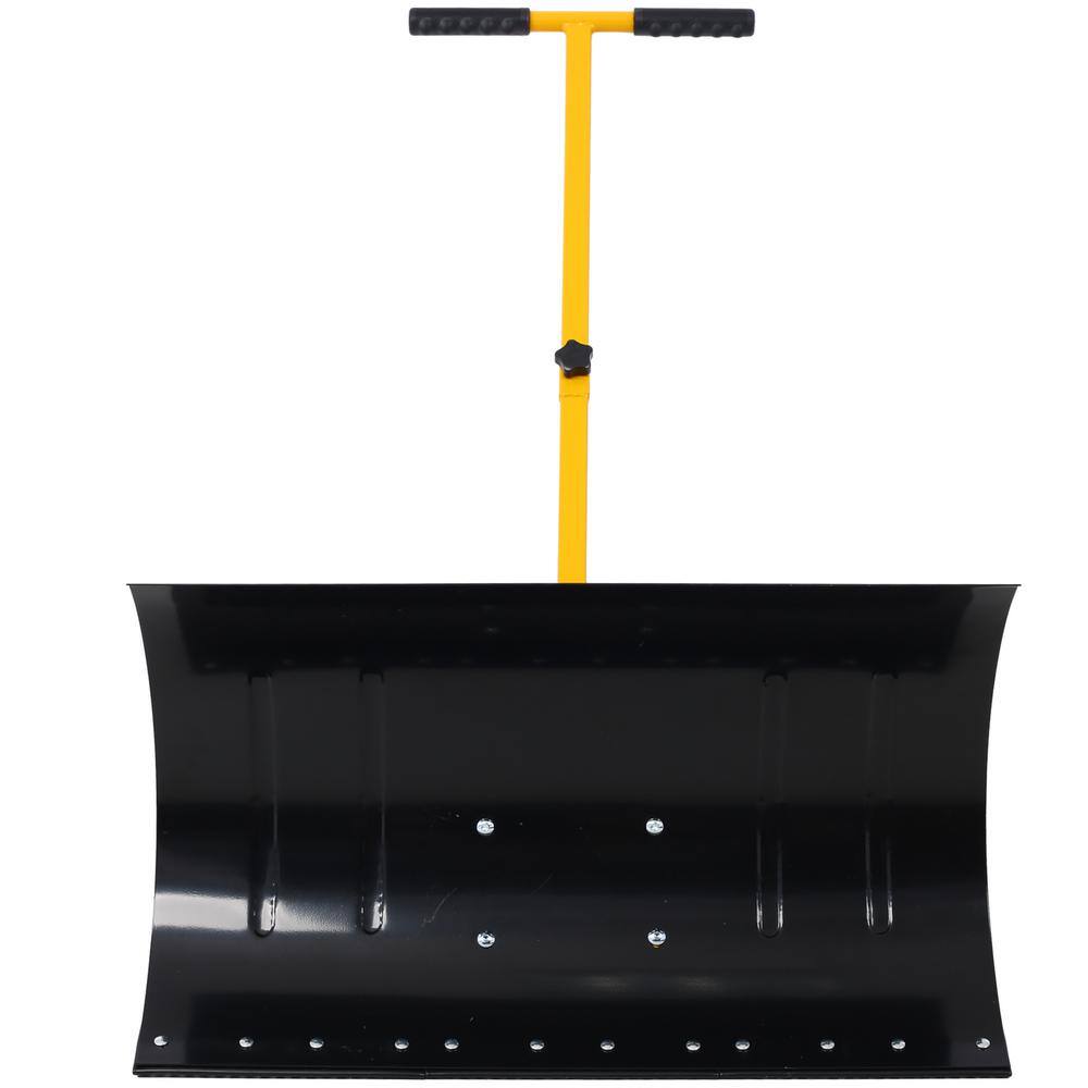 47 in. Sheet Metal Handle Steel Snow Shovel Rolling Pusher with 29 in. Blade and 10 in. Wheels in Black and Yellow - Hercitys