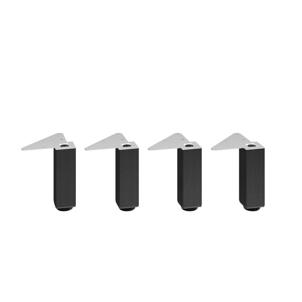 (4-Pack) 5 15/16 in. (150 mm) Matte Black Metal Square Furniture Leg with Leveling Glide - Hercitys