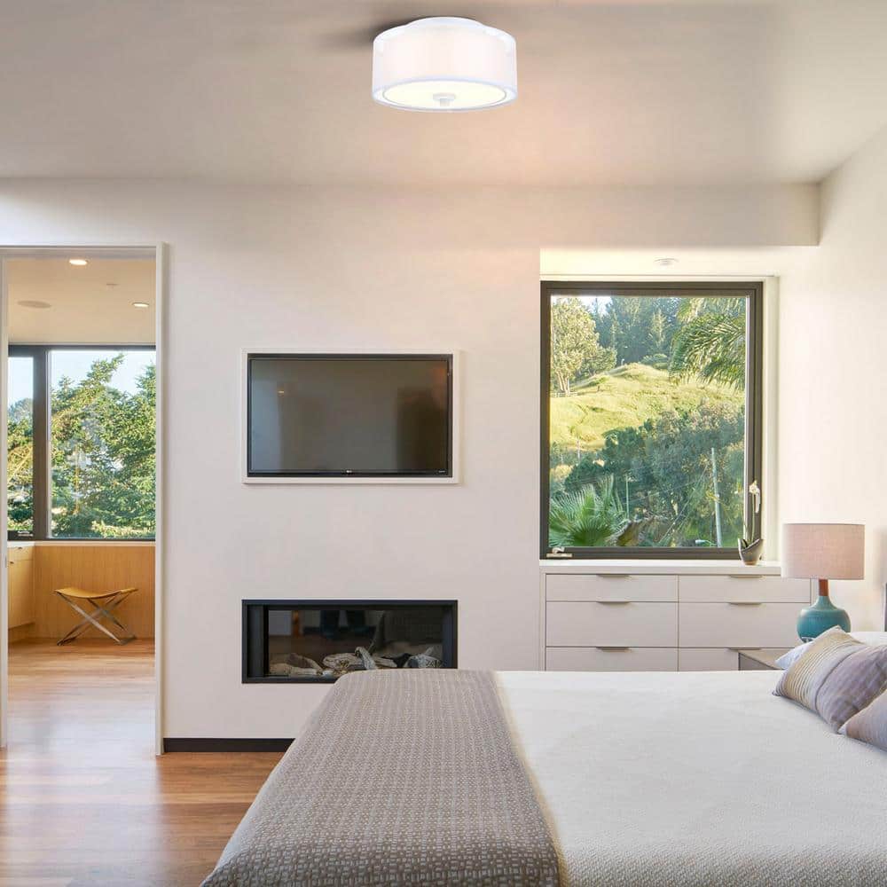 12 in. 2-Light White Circle Flush Mount with Glass Shade and No Bulbs Included 1-Pack - Hercitys