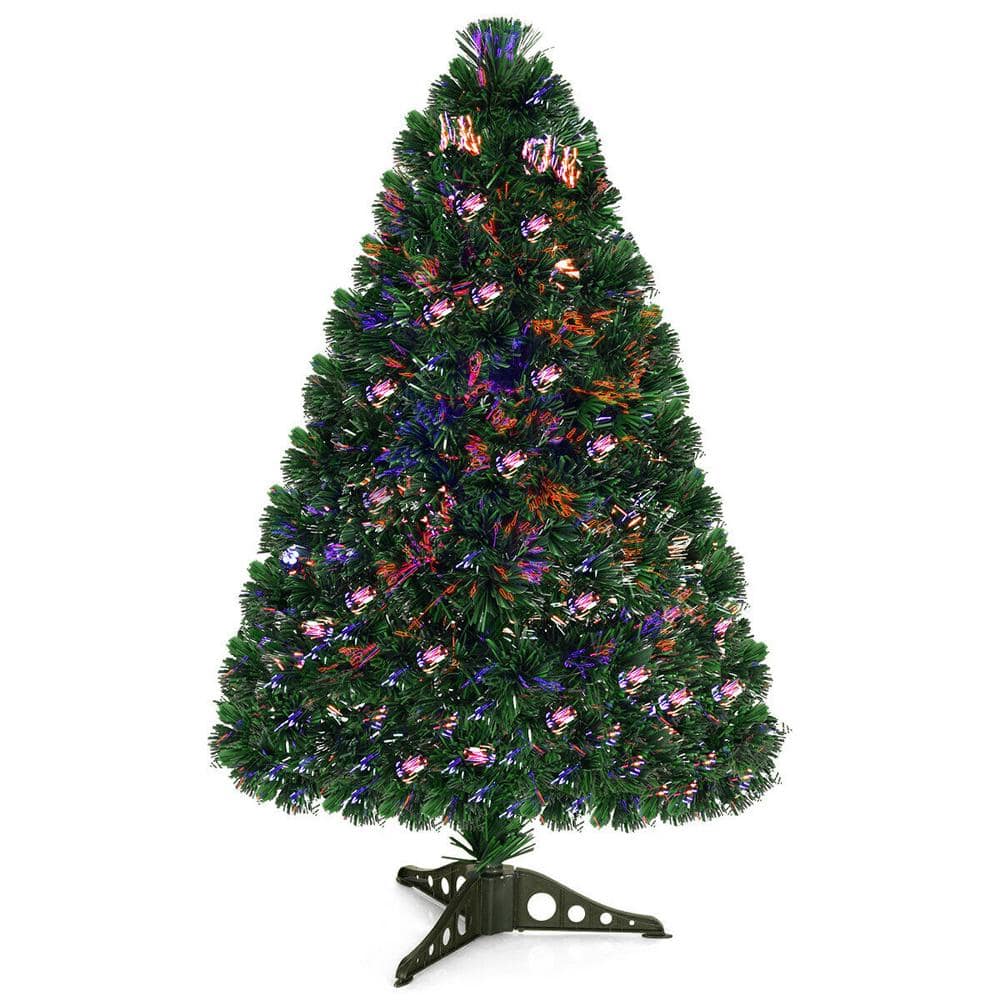 3 ft. Pre-Lit Fiber Optic Artificial PVC Christmas Tree Tabletop with Plastic Stand - Hercitys