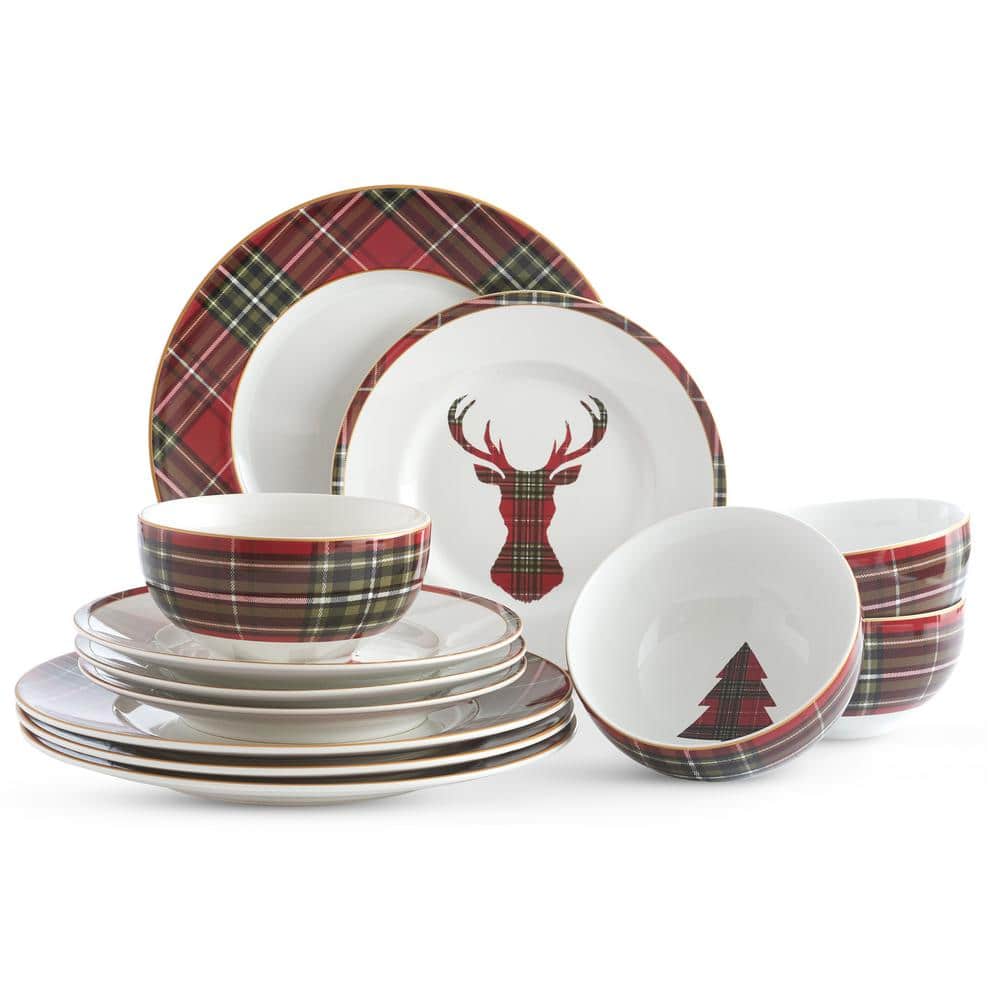 12-Piece Wexford Red Porcelain Dinnerware Set (Service for 4) - Hercitys