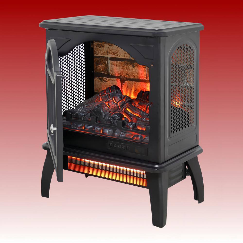 1500-Watt Black 18 in. 3D Flame Electric Convection Cabinet Infrared Space Heater with Auto Shut Off and Remote Control - Hercitys