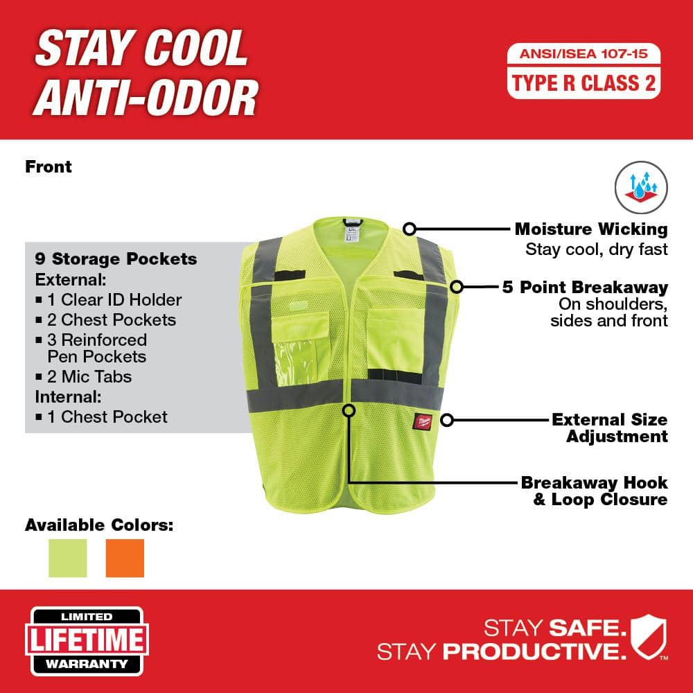 4X/5X-Large Yellow Class 2 Breakaway Mesh High Vis Safety Vest and XX-Large Red Nitrile Cut Level 1 Dipped Work Gloves - Hercitys