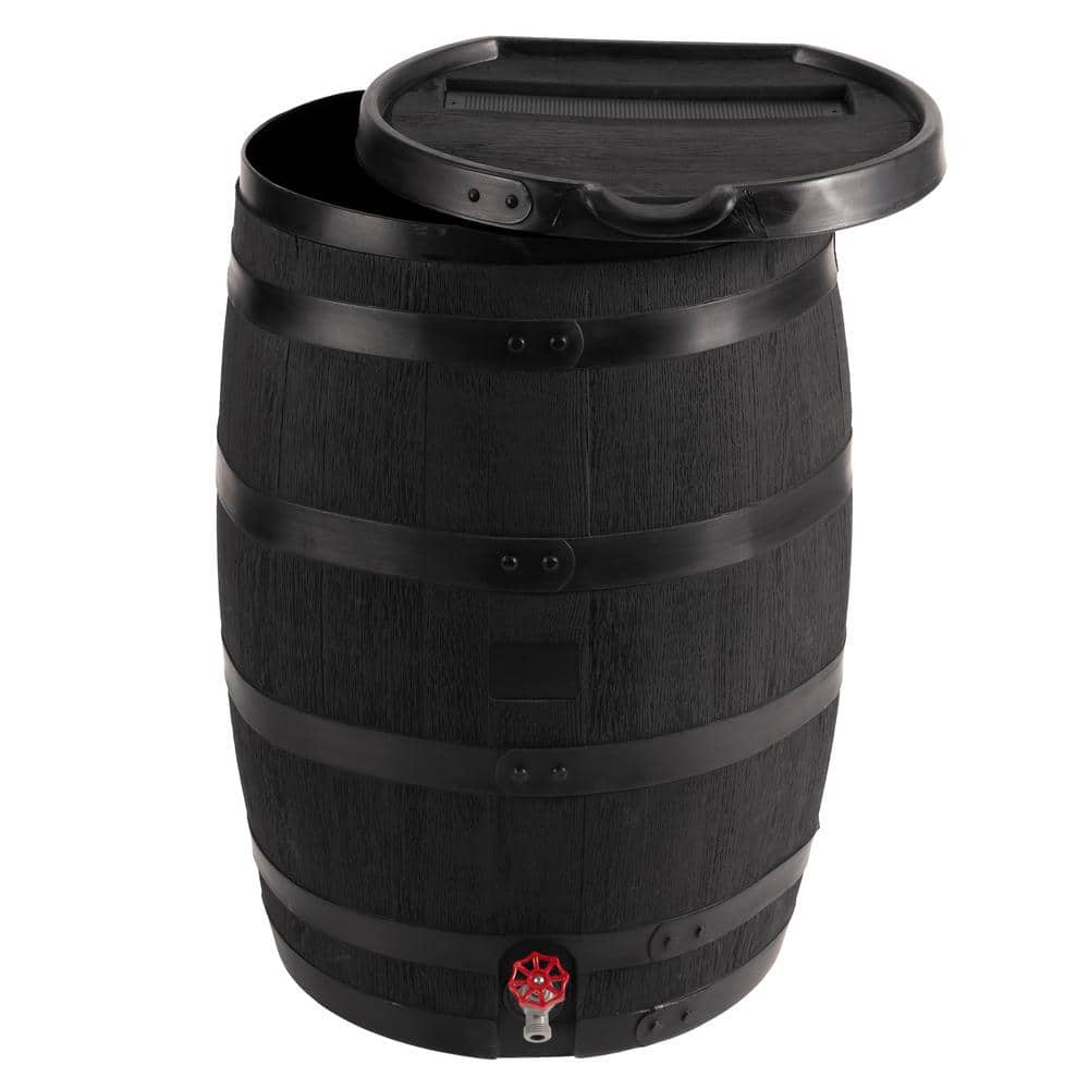 55 Gal. Premium Flat Back Eco Rain Barrel with Removable Lid, Black Color - Hercitys