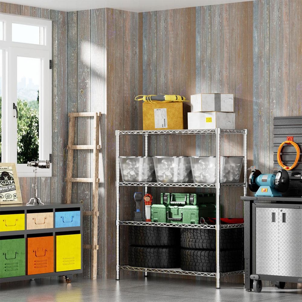 4-Tier Heavy Duty Steel Storage Rack, 350 lbs. Per Shelf Wire Shelf, Rust-Resistant for Kitchen/Laundry/Garage in Chrome - Hercitys