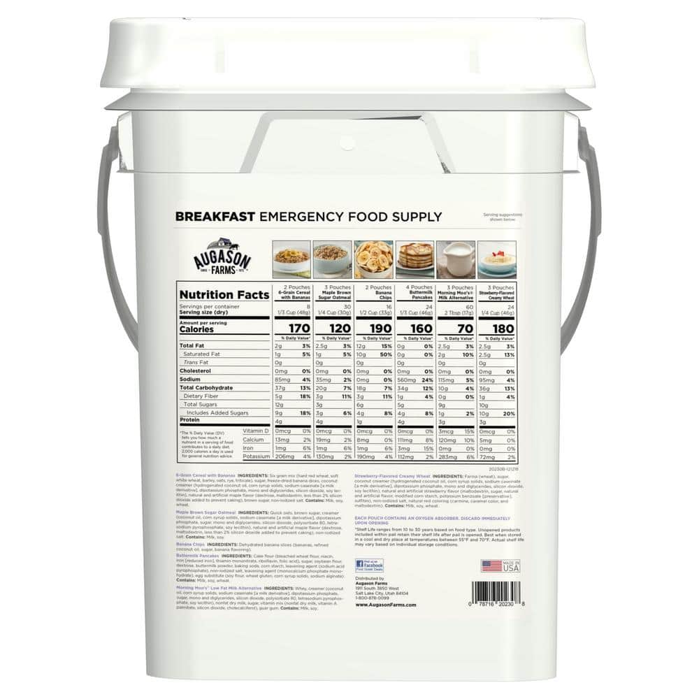 4-Gal Pail Breakfast Variety Pail Emergency Food Supply 6 Varieties 25-Year Shelf Life - Hercitys