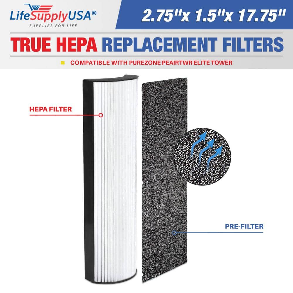 2-in-1 True HEPA Air Cleaner Filter Replacement Plus Carbon Layer Compatible PEAIRTWR PureZone Elite Tower Air Cleaner - Hercitys