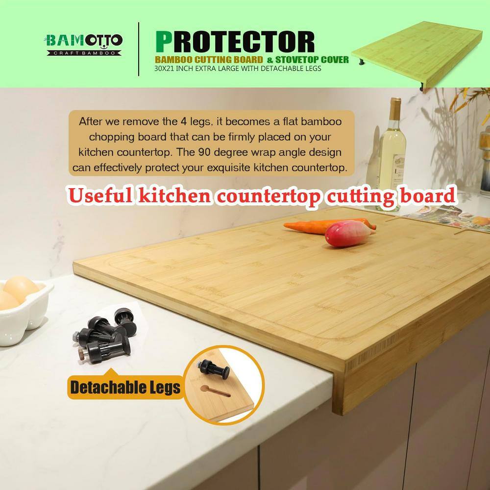 30 x 21 in. Rectangular Extra Large Bamboo Cutting Board Detachable Legs, Juice Groove Kitchen Counter Sink - Hercitys