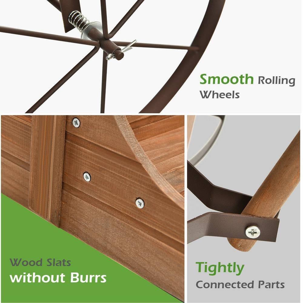 24.5 in. L x 13.5 in. W x 24 in. H Brown Solid Wood Wheelbarrow Planter Box, Raised Beds - Hercitys