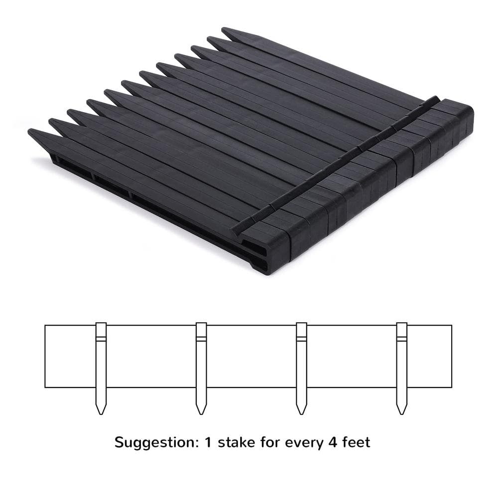 20 ft. x 0.098 in. x 5 in. Black Plastic Flexible and Strengthened Garden Landscape Edging 20 ft. with Stakes (6-Pieces) - Hercitys