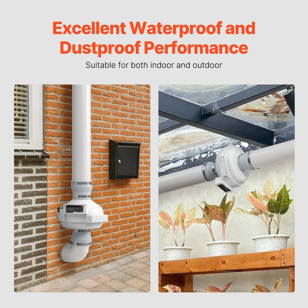 4 to 4.5 in. Radon Mitigation Fan System, Quiet 190 CFM Radon Mitigation Kit with 2-Couplers, Waterproof Radon Fan - Hercitys