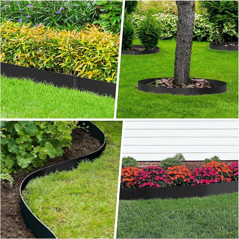 40 in. x 8 in. Steel Landscape Edging 6-Pack with Clips, Black - Hercitys