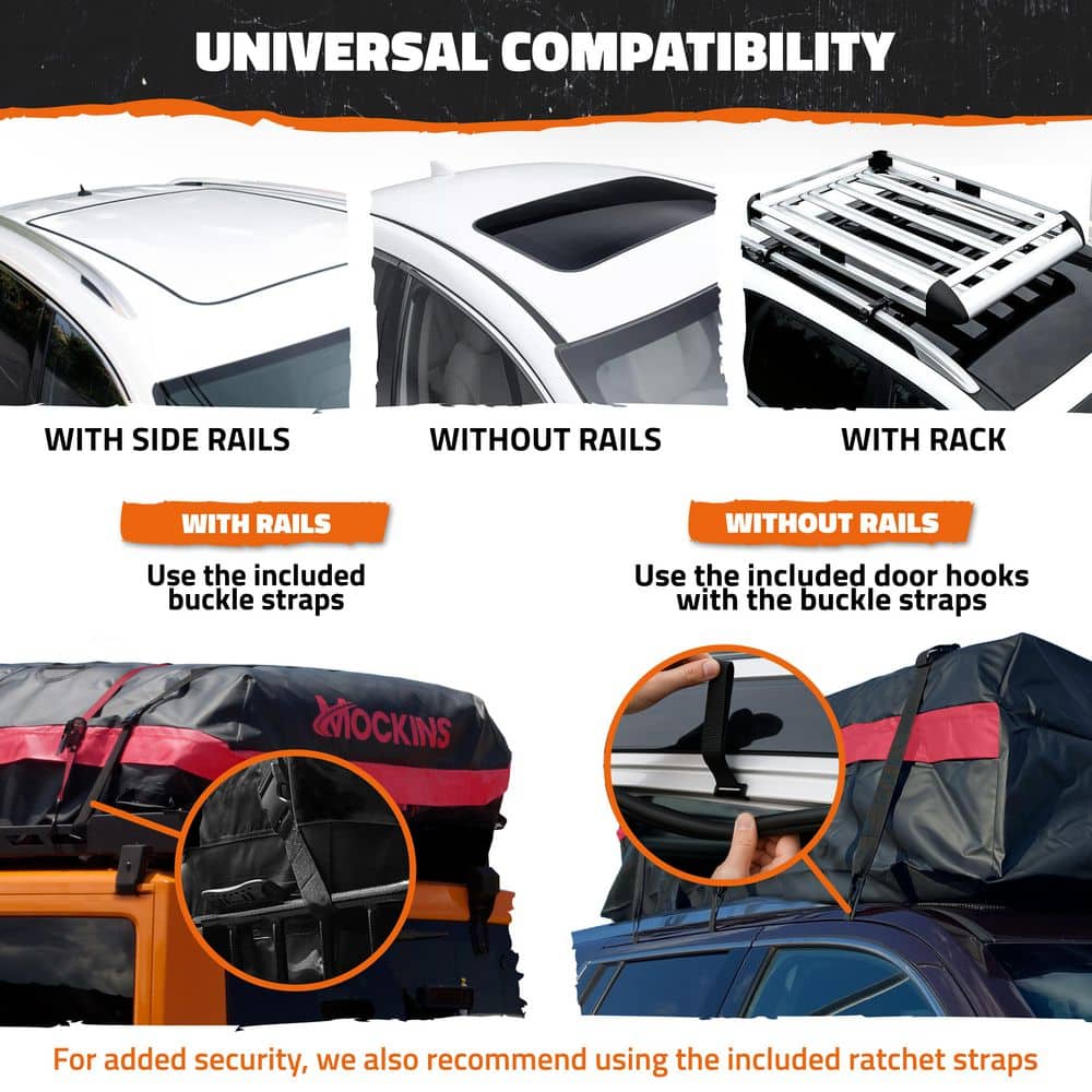 45 Cu Ft. Red Waterproof Roof Top Cargo Bag (75 in. x 48 in. x 22 in.) with PVC Mat, Straps, Hooks, Lock and Carry Case - Hercitys