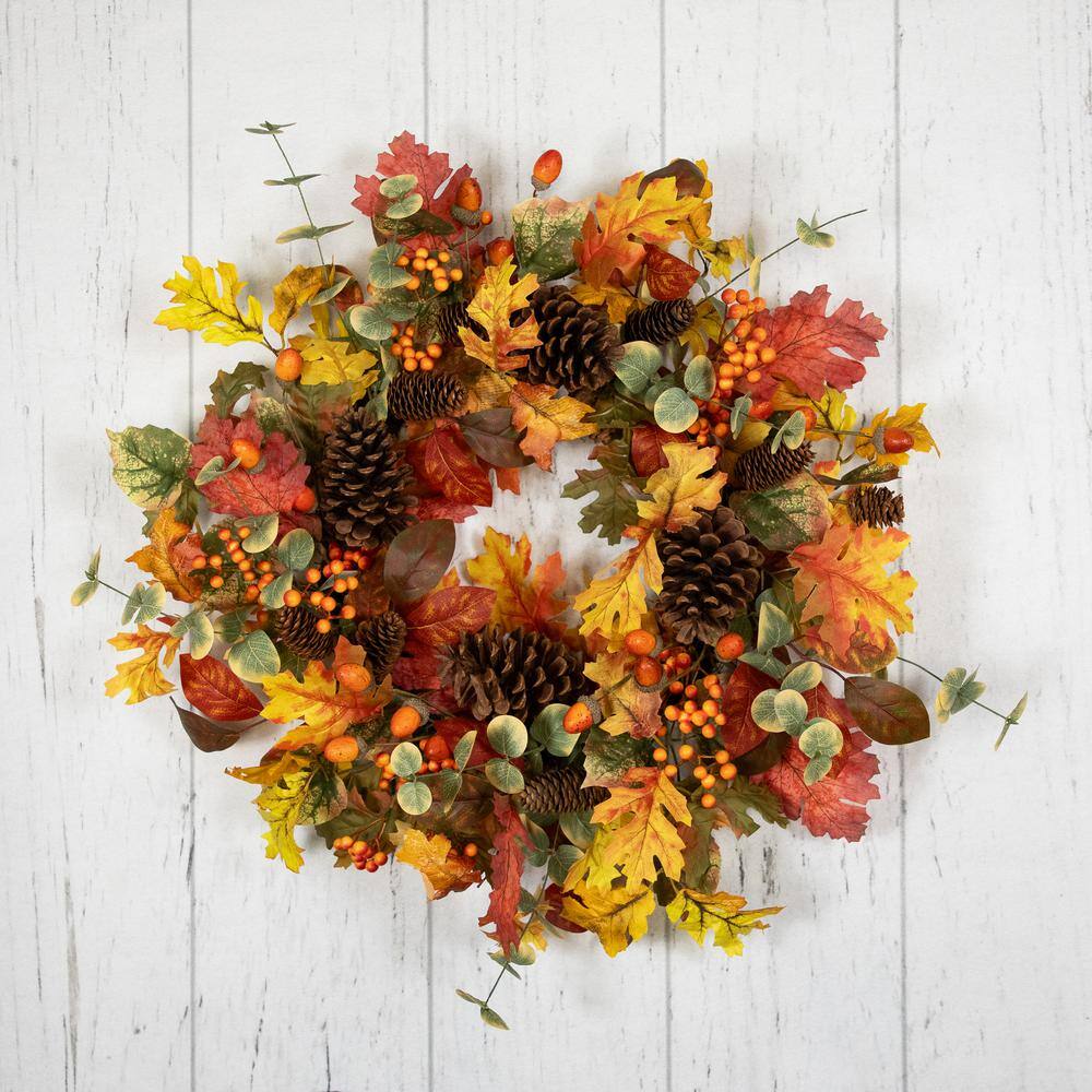 26 in. Unlit Berries and Pinecones Artificial Fall Harvest Wreath - Hercitys