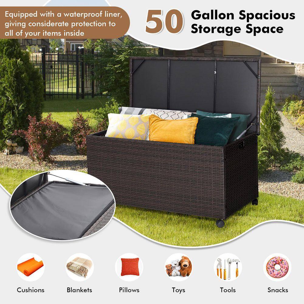 50 Gal. 40 in. W x 20 in. D x 20 in. H Brown PE Rattan Steel Deck Box - Hercitys