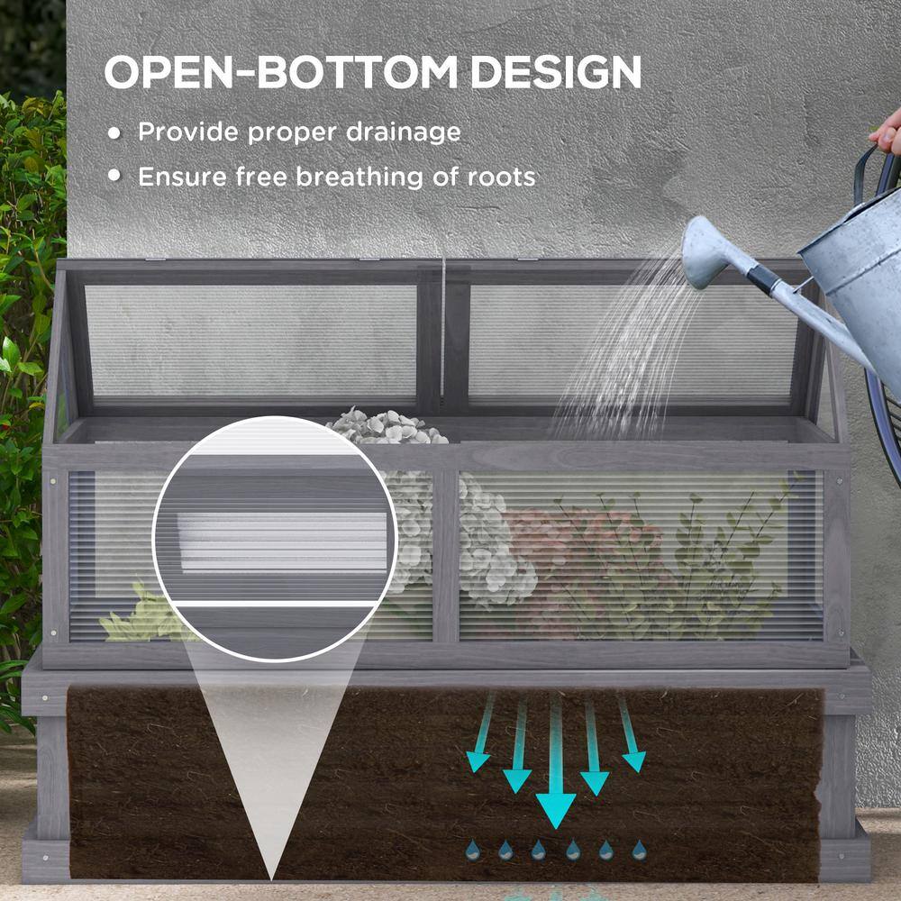 48 in.x24 in.x32.25 in. Fir Wood, PC Board Gray Cold Frame GREENHOUSE - Hercitys